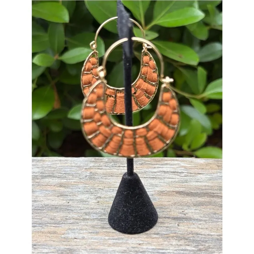 Chico's Leather Half-Moon Hoop Earrings New NWT Boho Western